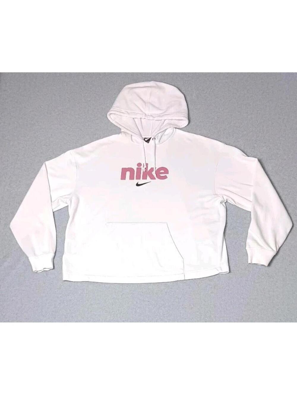 Nike Hoodie Womens Size Medium White With Pink Lettering Lightweight Pocket